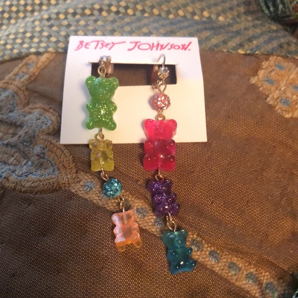 NWT Betsey Johnson Sparkly Rhinestone Glittery Gummy Bear 🐻 Earrings - Picture 3 of 17